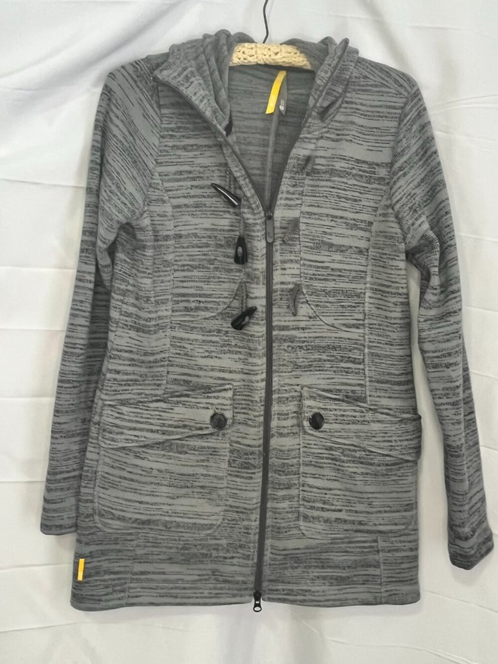 Lole' Women's Hooded Jacket Coat Heathered Gray Full Zip with Toggles Size Large